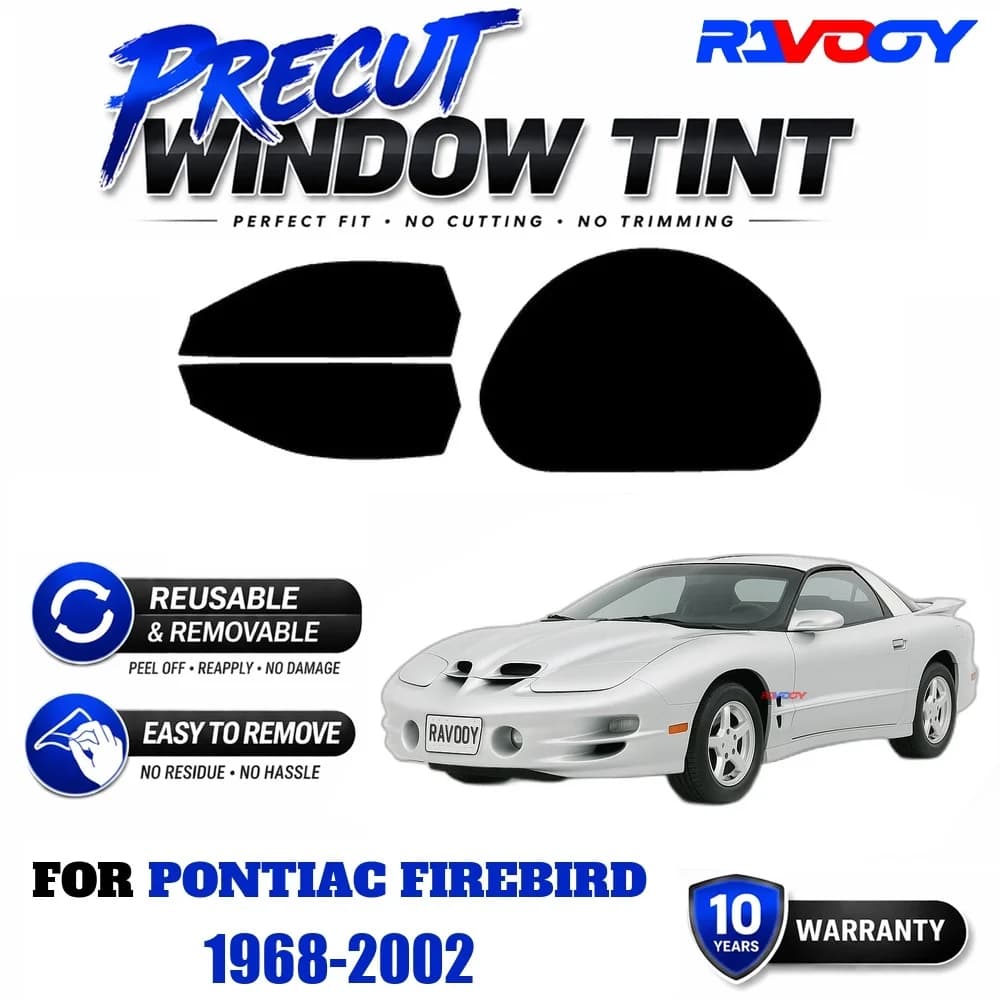 RAVOOY Precut Window Tint, Reusable Removable EPU Film, Custom Fit for Pontiac Firebird 1968-2002, UV Heat Protection