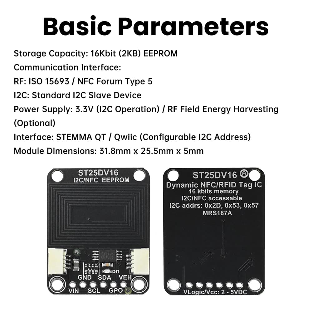 Module RFID reader EEPROM I2C ST25DV16K 13.56 Mhz NFC/RFID for Arduino Raspberry Pi for STEMMA QT Qwiic