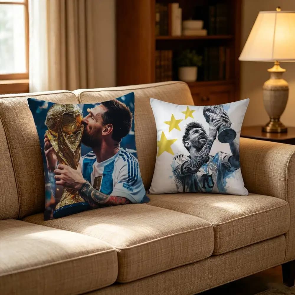 Federa per cuscino con motivo stampato del leggendario calciatore Messi, per la copertura del cuscino del divano del soggiorno