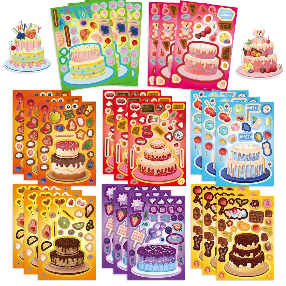 Adesivi per Torte con Facce Intercambiabili 8/16/24 Pezzi, Regali di Compleanno, Decorazioni Fai-da-Te per Telefoni, Quaderni, Valigie, Adesivi per Cancelleria