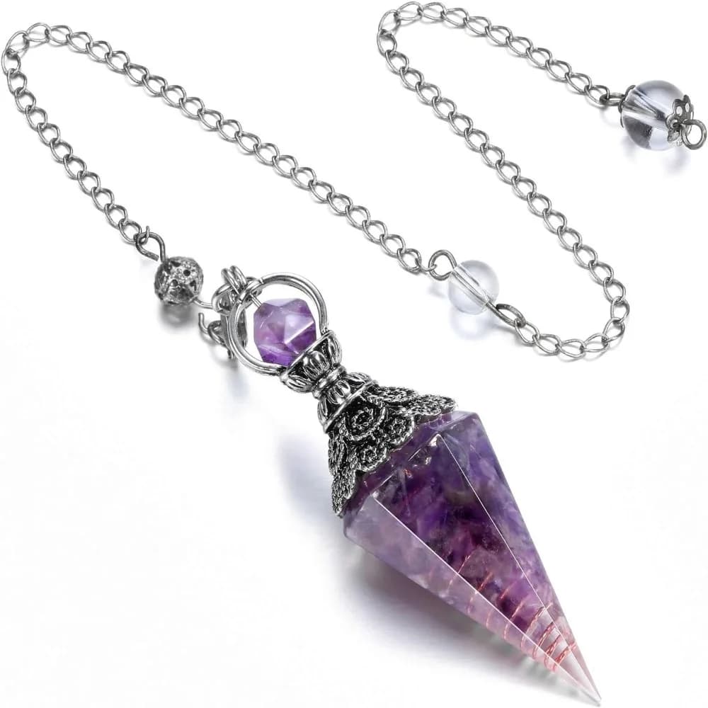 Hexagonal Cone Natural Chips Pendulums Dowsing Amethysts Crystal Pendulum Spiritual Yoga Pendant Witchcraft Pendulo Women