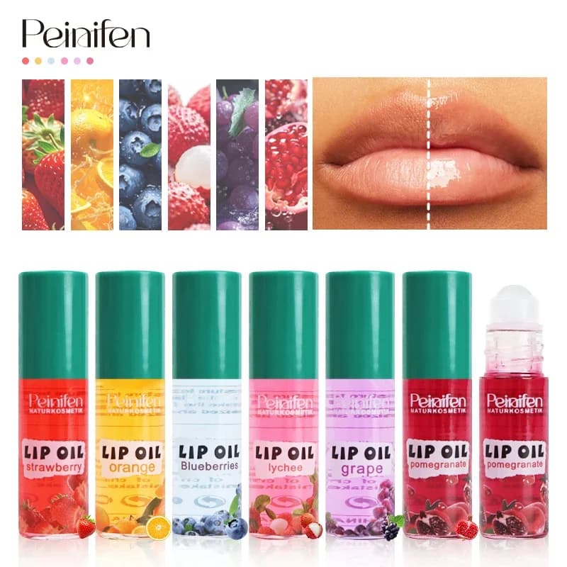 6 pezzi Roll On Lip Oil Trattamento idratante profumato alla frutta per la cura delle labbra screpolate