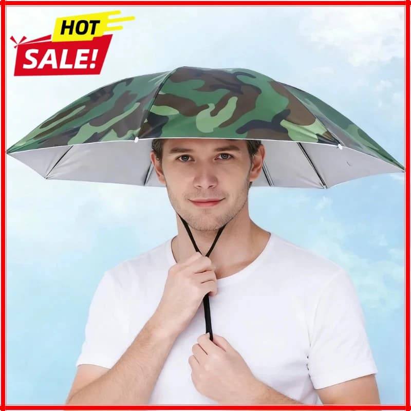 Cappello Ombrello Pieghevole 2-in-1: Protezione Solare e Antipioggia, Doppio Strato Anti-UV per Pesca e Spiaggia