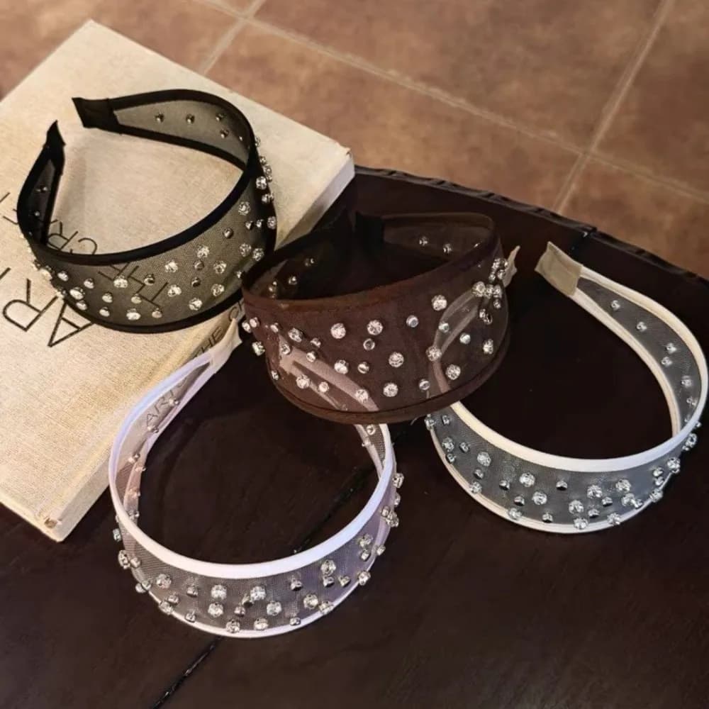 Mesh Mesh Headband Wide Sparkling Rhinestones Rhinestone Hair Hoop Lightweight Open Back Fashion Hair Accessory Daily Wear