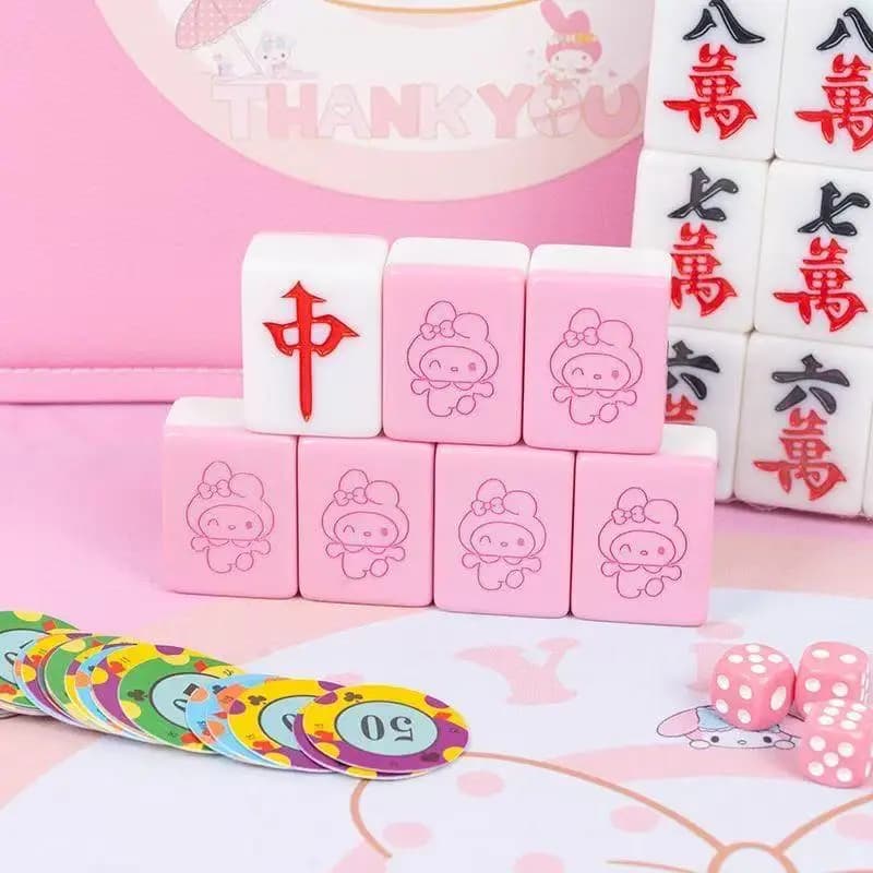 Set Mahjong Sanrio Melody da 26mm con Numeri, Gioco da Tavolo Kuromi Pochacco Hello Kitty, Carte da Gioco, Regalo per Amici e Famiglia