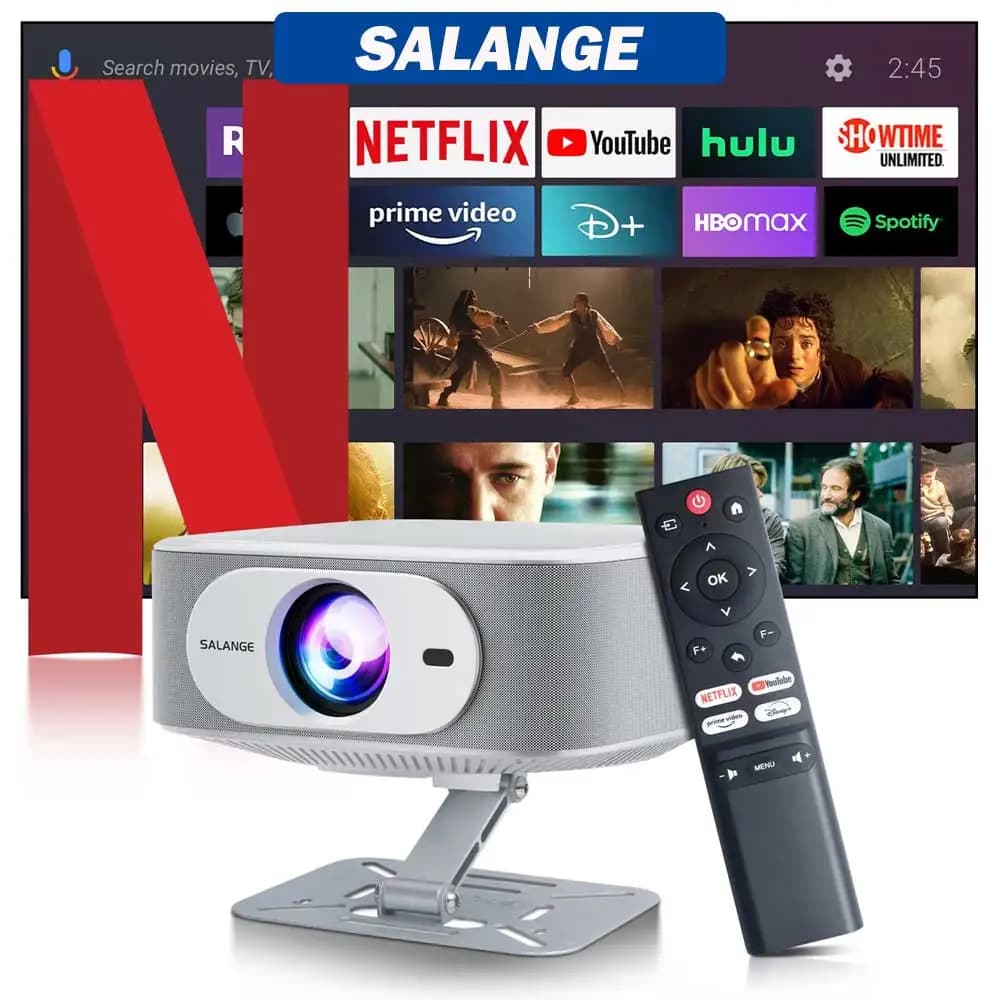 Proiettore Salange 1080P Video 4K Supportato Android 13.0 OS Auto Keystone Messa a fuoco elettrica Schermo grande da 300 pollici Bluetooth 5.2