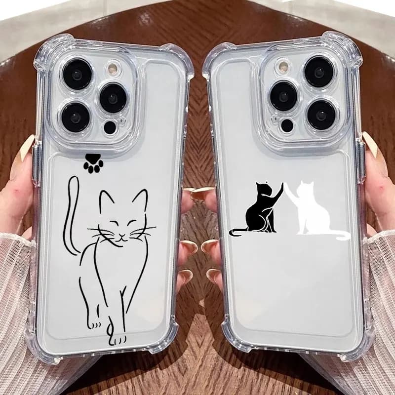 Cat Line Cartoon Black White Case For Xiaomi 17T Pro 5G 15T 15 F7 Ultra POCO F7 M7 X3 X4 X5 X7 X8 Pro Max Soft Clear Phone Cover