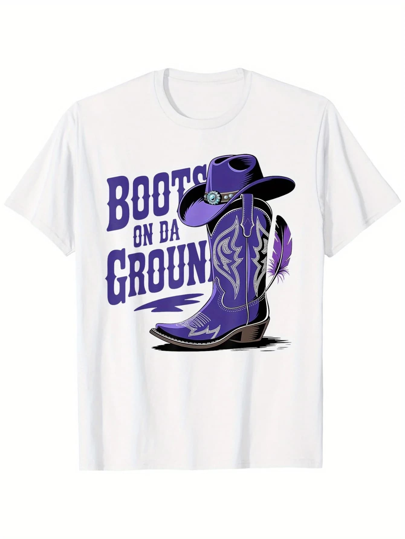 T-shirt Boots On The Ground Boot Cow Purple Western Country Music, top in cotone alla moda a maniche corte, t-shirt corta stile street