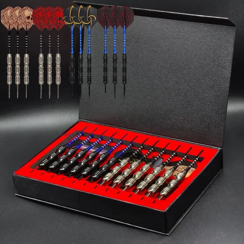 Set professionale di freccette con punta in acciaio - Freccette con punta in metallo con aste, voli e protezioni in alluminio colorato - Kit di accessori per freccette