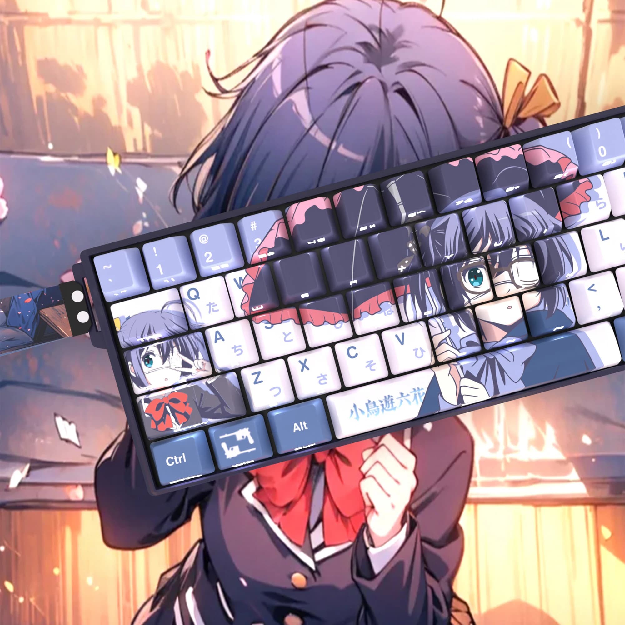 129 Kes Takanashi Rikka Copritasti traslucidi Anime Stampa laterale Copritasti PBT Dye-Sub Cherry per tastiera meccanica Wooting 60 65 68