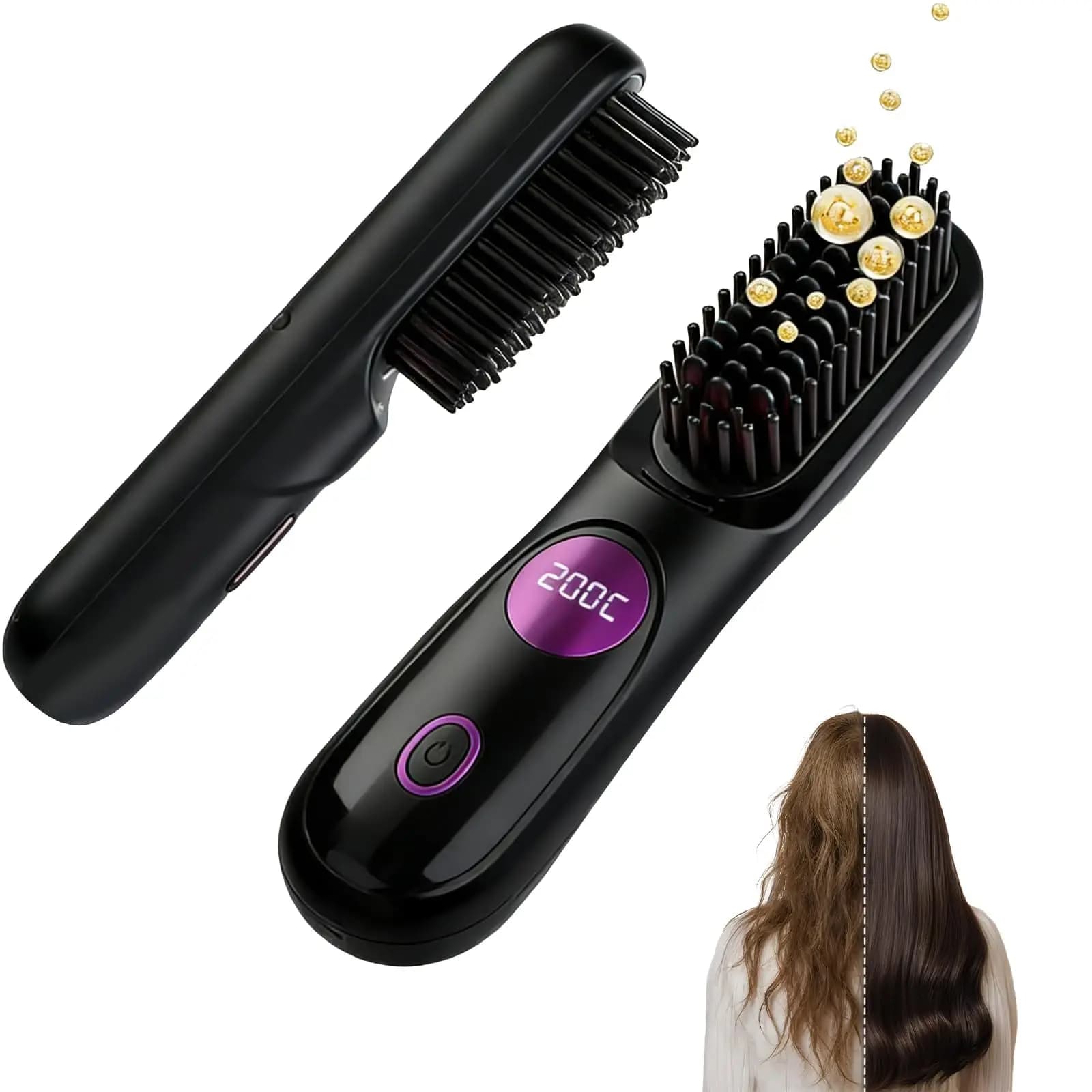 Spazzola Lisciante Senza Fili 2026 Aggiornata, Piastra Portatile per Capelli con Ricarica Rapida Type-C, Riscaldamento MCH, Strumento di Styling da Viaggio