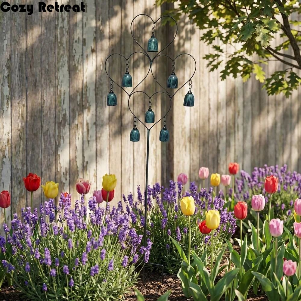 Heart-Shaped Metal Garden Stake Rustic Antique Finish Wind Chime Ornament Handmade Wind Chime Ground Plug Outdoor Decoration