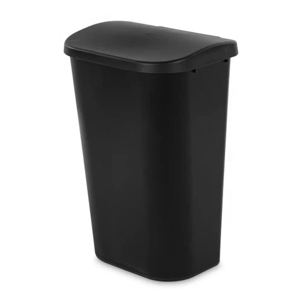 24Pack Lift Top Wastebasket, DShape Trash Can w Hinged Lid, 11.3 Gallon, Black Modern Garbage Bin for Kitchen, Bathroom, Garage