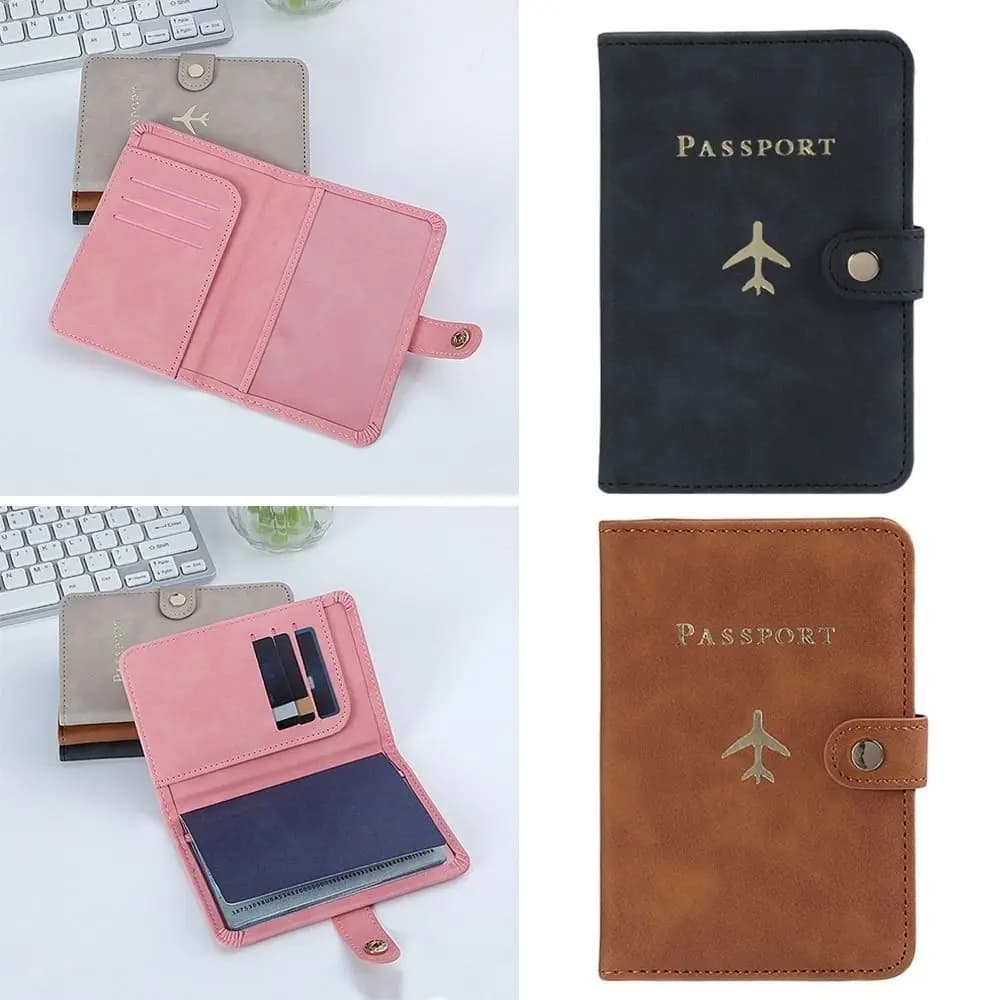 Custodie per Passaporto Impermeabili da Viaggio in Pelle PU con Fibbia, Porta Passaporto in Pelle con Chiusura a Scatto, Accessori da Viaggio
