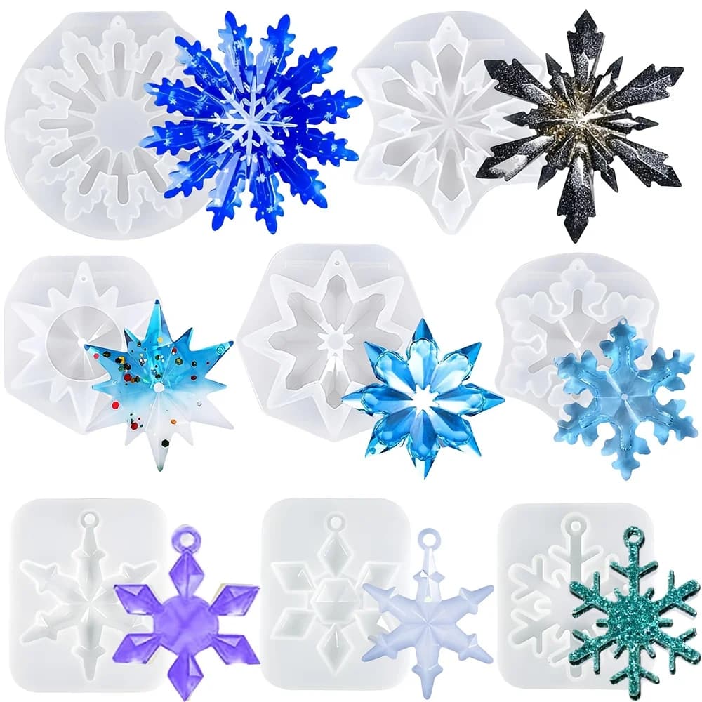 Stampi per colata in resina Stampi in silicone per resina per decorazioni natalizie 8 pezzi Stampi in resina epossidica siliconica per fiocchi di neve in cristallo di ghiaccio 3D