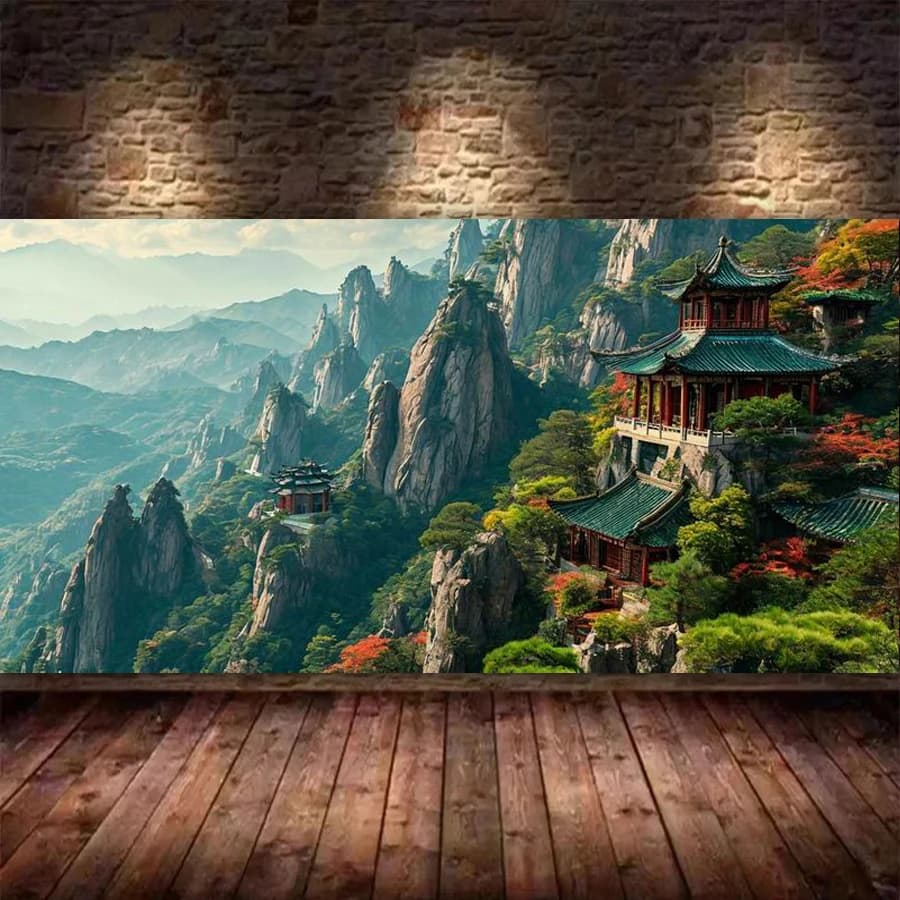 Scenery Mountain Temple Large Size Diy Diamond Arts Painting Kits Landscape Full Drill Mosaic Embroidery Picture Wall Decor