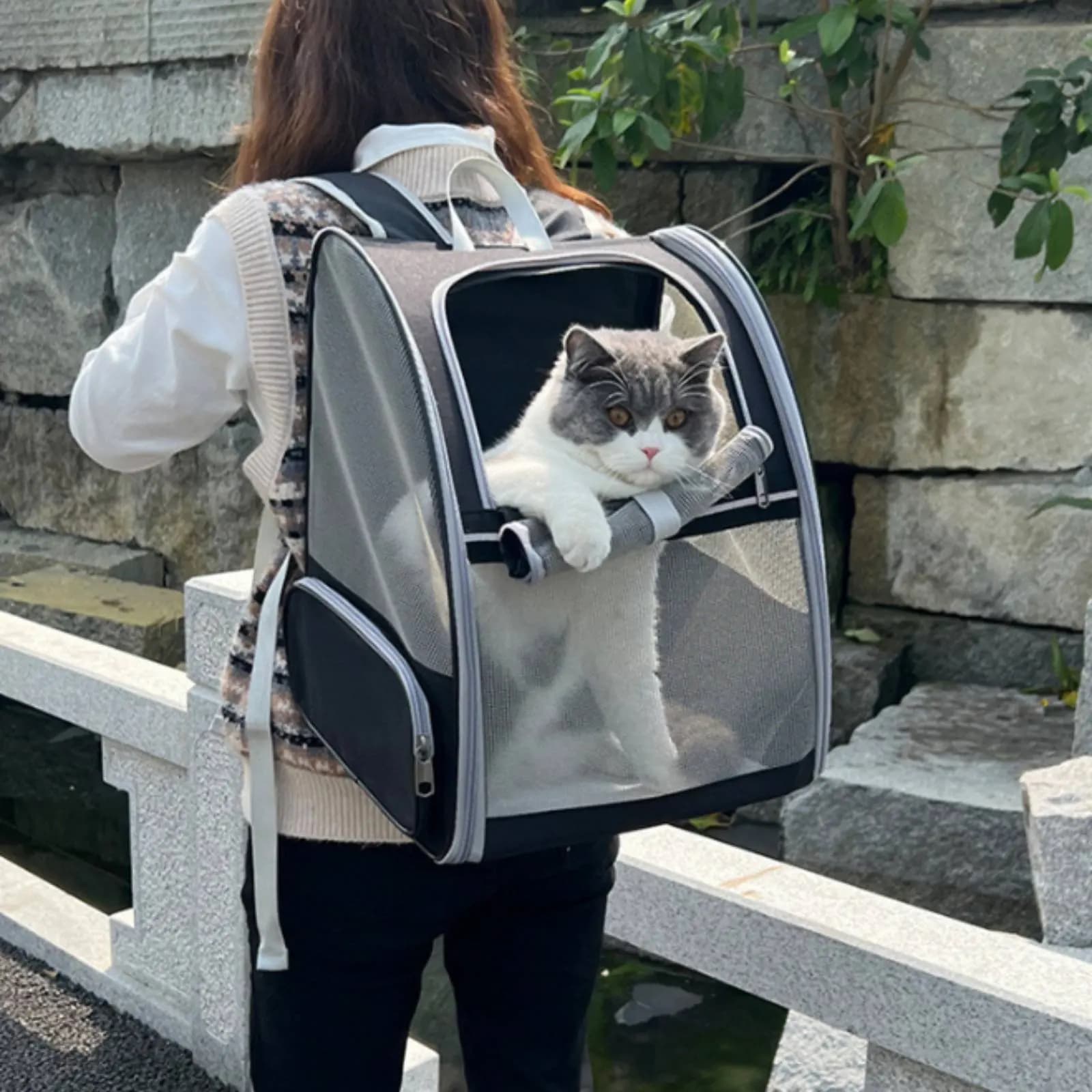 Zaino Trasportino per Animali Domestici a Capsula Spaziale con Doppie Cinghie, Traspirante, per Viaggi all'Aperto