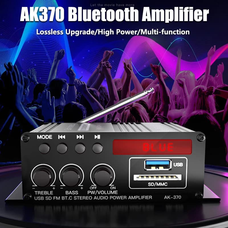 AK370 HiFi amplificatore digitale Mini Home Car Bluetooth MP3 Channel 2.0 amplificatore Audio Audio Stereo amplifica USB SD FM Bass Speaker