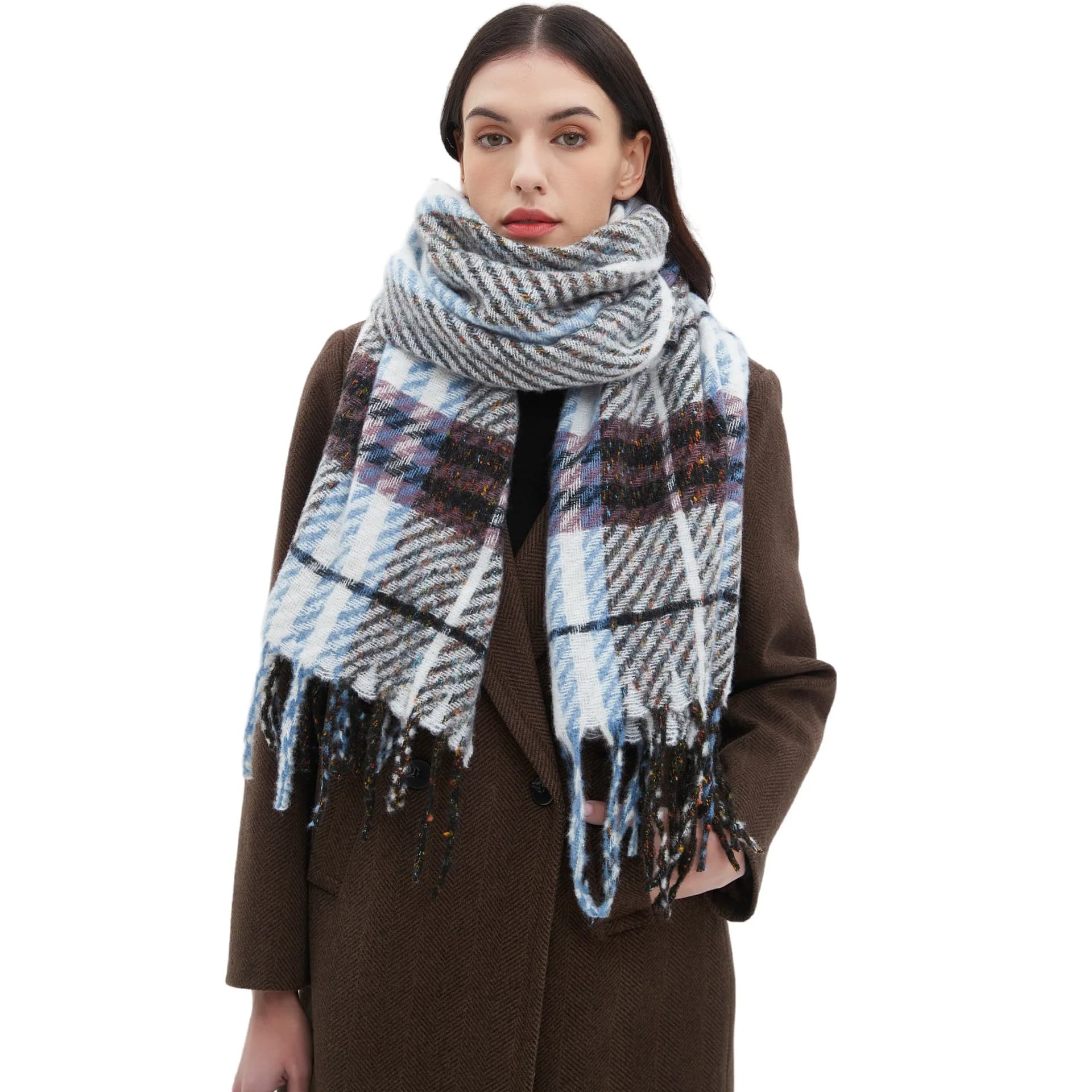 2024 Autumn Winter New Scarf Plaid Artificial Cashmere Bufanda Lady Warm Pashmina Tassels Echarpes Big Size Shawl and Wraps