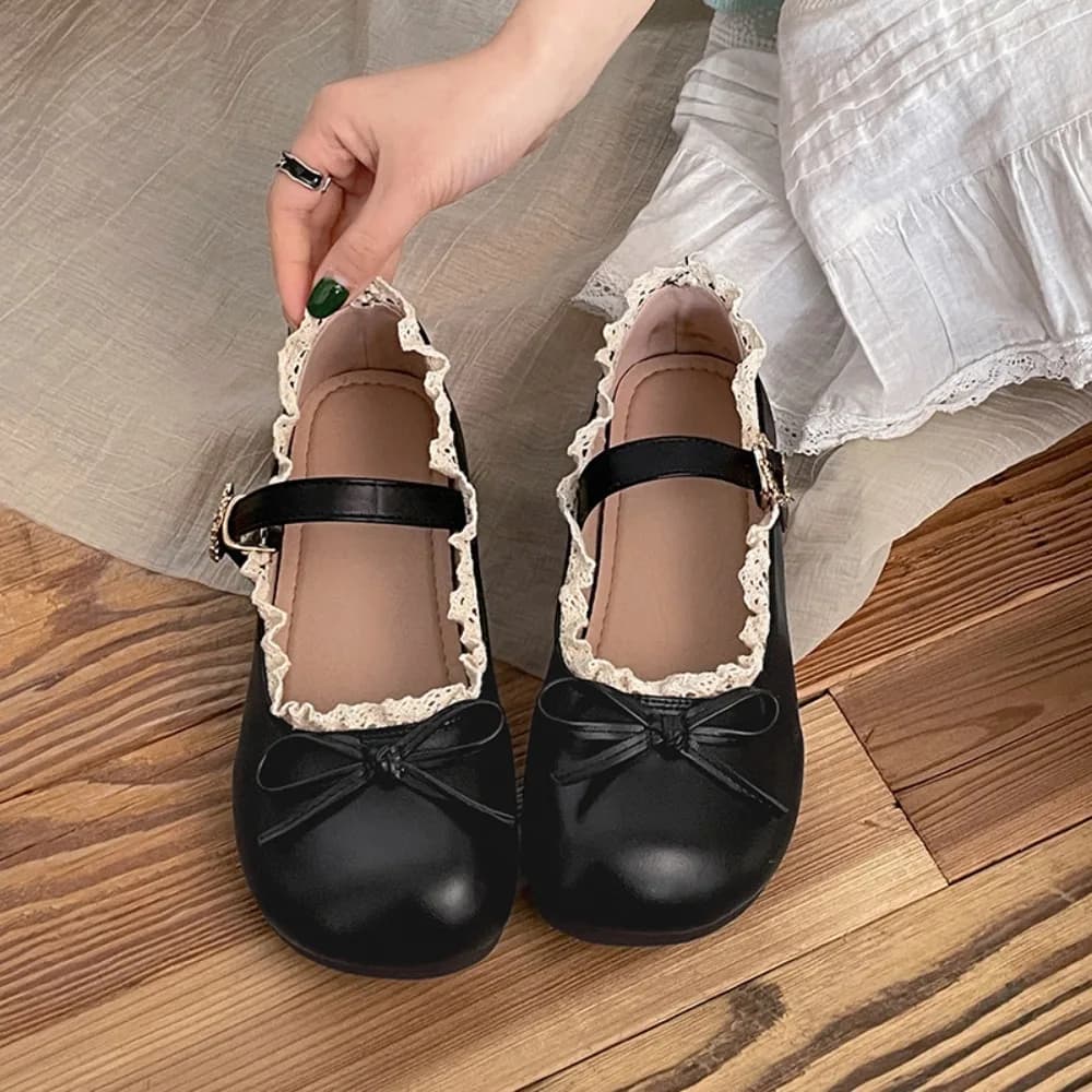Lolita PU Leather JK Low Shoes Sweet Slip On Mocassini Soft Lace Sole with Mary Jane Woman Shoes