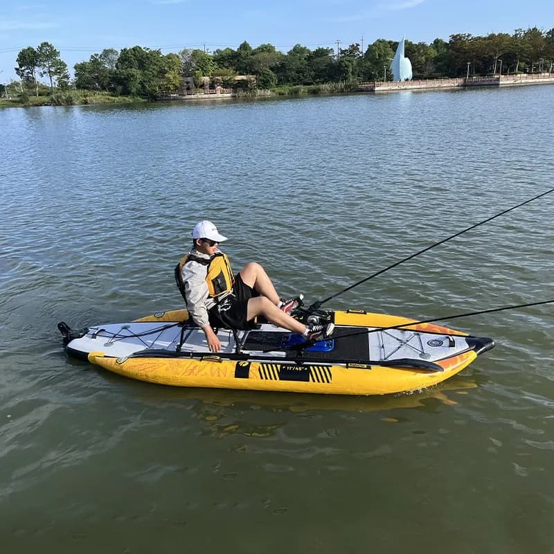 Outdoors Inflatable Yellow PVC Paddle Kayak 3.1-4m Coastal Waters Heavy Duty Portable Ocean 1-Person Safety Eco-Friendly
