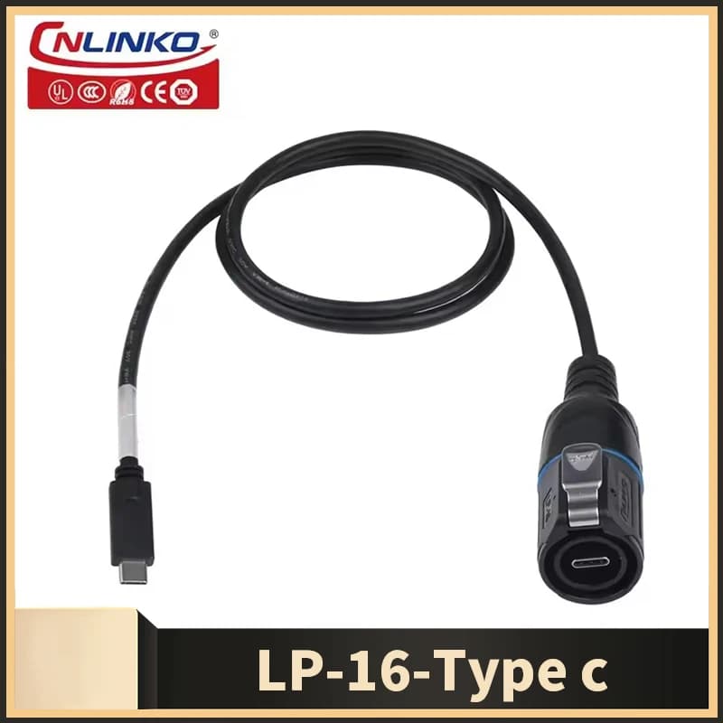 Cnlinko LP16 Waterproof Extension Cable Type C 3A 2 m USB C Connector for Quick Charging Data Transfer 10 Gbps