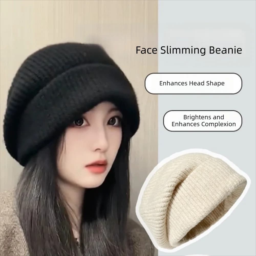 Fashion Big Head Winter Hat Warm Coldproof Beanie Hat Solid Color Windproof Skullies Hat for Women