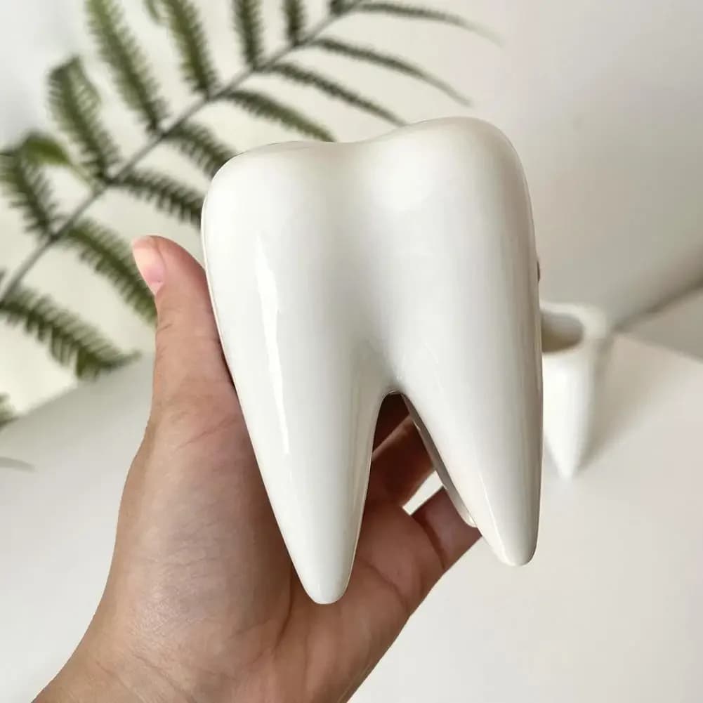 Penna in ceramica a forma di dente divertente portapenne portapenne portaoggetti Organizer per dentista contenitore per regali di odontoiatria supporto da scrivania nuovo