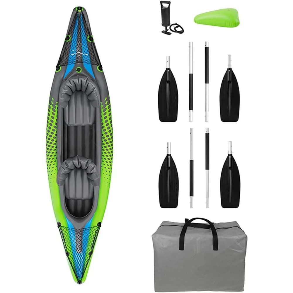 Kayak gonfiabile Kayak tandem per 2 persone, kayak da turismo ricreativo include pagaie in alluminio, sedili imbottiti, pompa a doppia azione -NUOVO