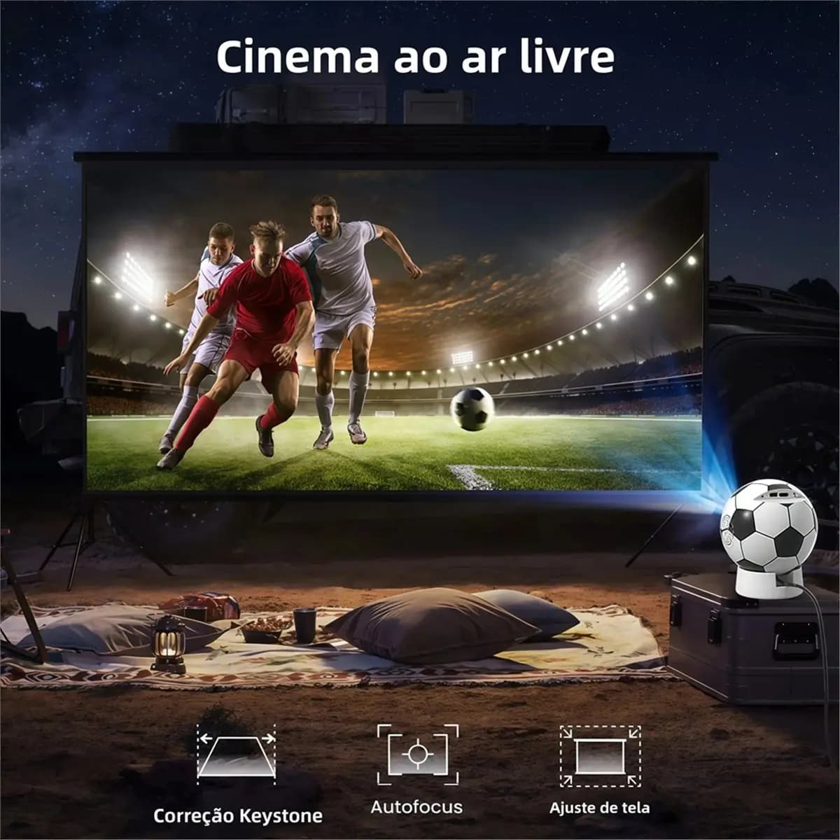 Puntual- Mini proiettore portatile Q8 Supporto 4K, proiettore da calcio con messa a fuoco automatica Bluetooth WiFi6 per Home Cinema Spina UE