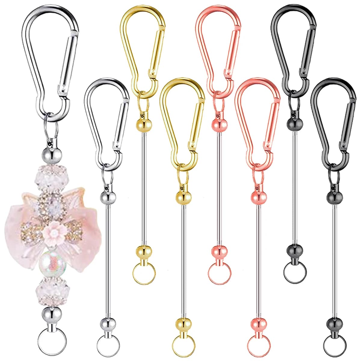 DIY Keychain Kit with 8/15 pieces beads ( Beads not included) — Ideal for outdoor bottles, pendants for bags, handmade DIY jobs and gifts