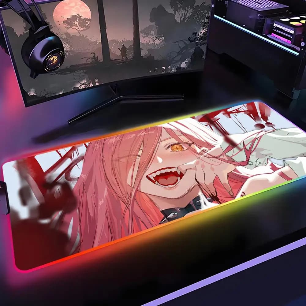 Motosega Man Power Mouse Pad Gamer Rgb Tappetino da scrivania Retroilluminazione Tappetino per mouse a LED Configurazione Accessori da gioco Tappetino per mouse grande Retroilluminazione