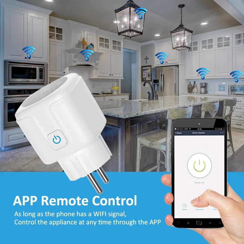 Presa Intelligente Europea a 2 Pin, Presa EU Smart Tuya WiFi con Controllo Vocale e Temporizzazione, 16A/20A, Prese Europee