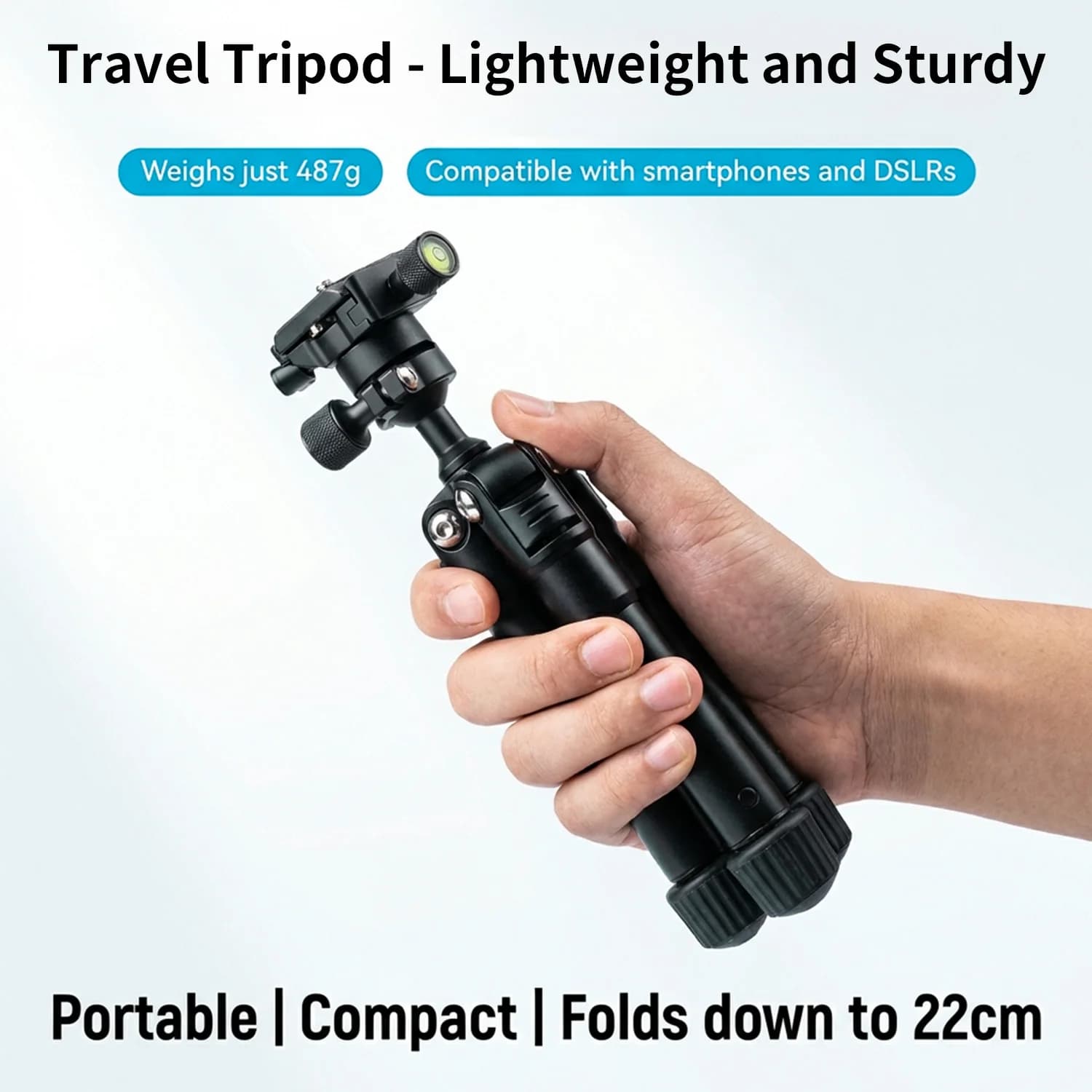 Q1 All-Aluminum Mini Tripod with Ball Head, Multi-Level Adjustable, Desktop & Handheld Use for DSLR, Mirrorless & Action Camera