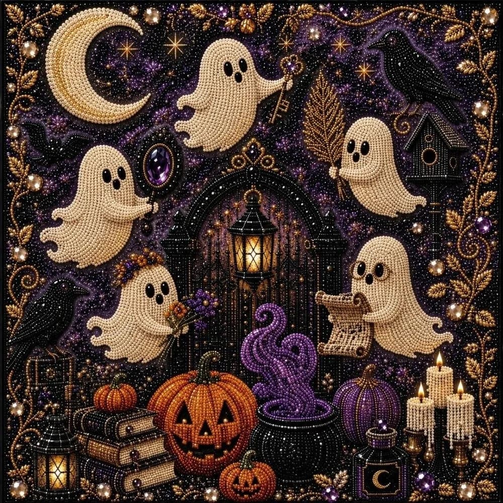 Handmade Halloween Diamond Painting Art Kit 3D Art Pumpkin Cat Diamond Painting Set Frameless Witch Home Wall Decor Adults