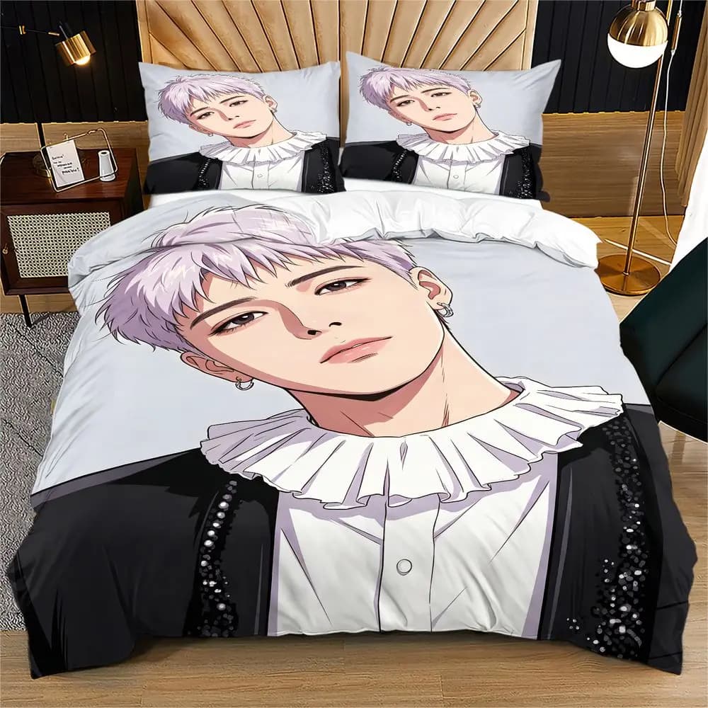 Pastel Silver Hair Ruffle Collar Duvet Cover Set Comforter Cover Bedding Set No Filler Trendy Teen Male Bedroom Bedding
