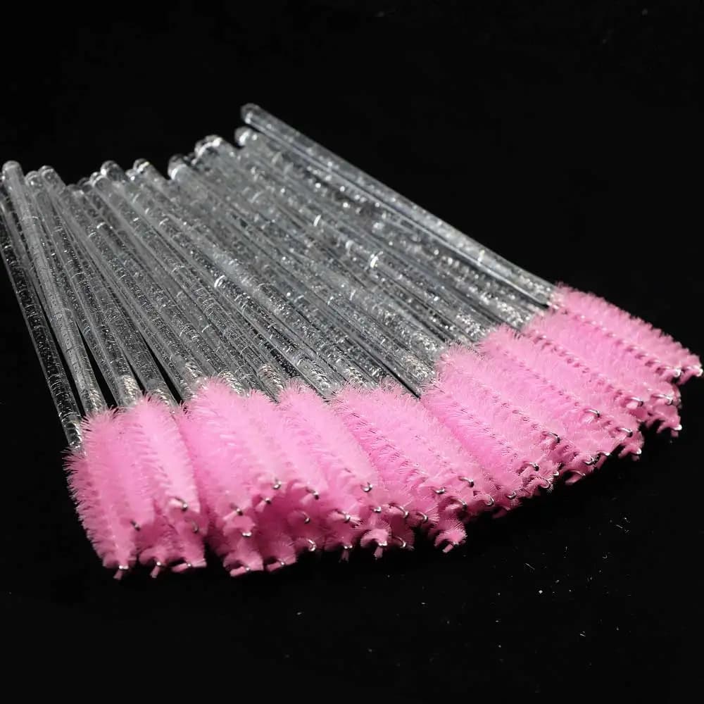 50 Pieces Eyebrow Makeup Brushes with Crystal Handle, Mascara Applications, Eyelash Extension Tools, Disposable Brushes