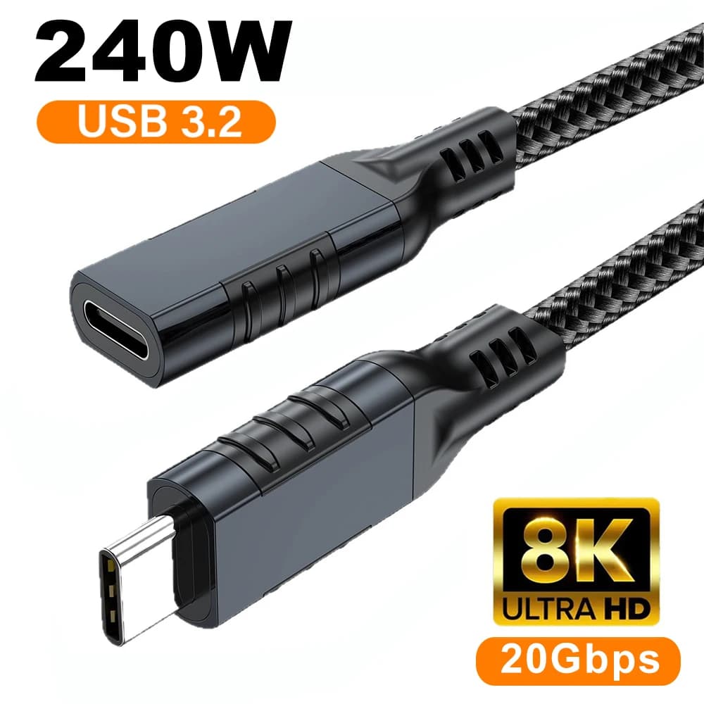 Cavo di Prolunga USB-C Maschio-Femmina 240W 20Gbps Video 8K per iPhone 15 16 17 MacBook Pro Samsung Xiaomi PC Laptop U Disk