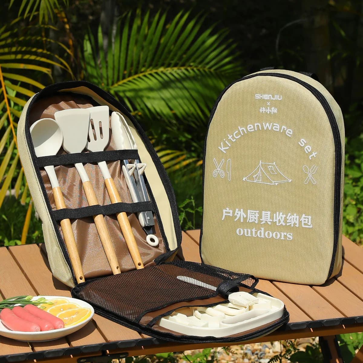 Set da picnic portatile all'aperto Utensili per coltelli Cam On-The-Go Borsa portaoggetti Tagliere per verdure Attrezzatura da viaggio Cestino da picnic