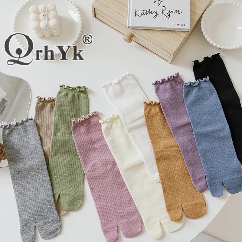 1Pair New High Quality Combed Cotton Split Toe Socks Unisex Simple Comfortable Two-Toed Socks Harajuku Men Women's Tabi Socks
