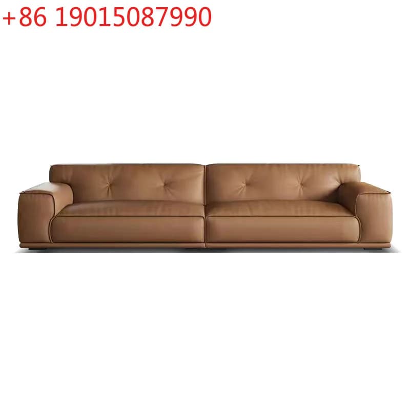 Divano in pelle minimalista italiano a blocco, in vera pelle bovina primo strato, moderno per soggiorno familiare, divano a tre posti in pelle artistica.