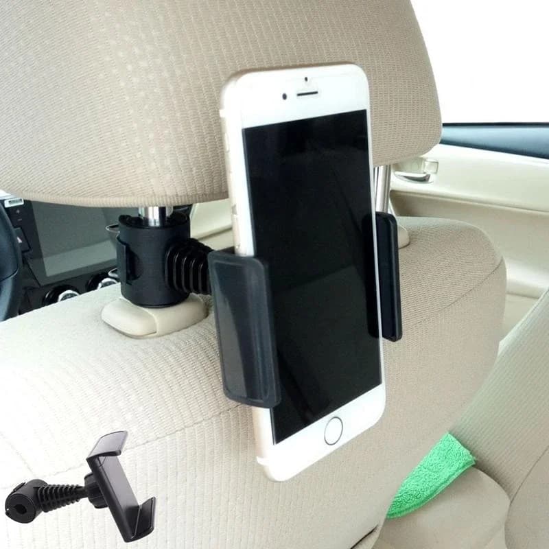 Clip per smartphone installata sul supporto per poggiatesta del sedile posteriore dell'auto, supporto per telefono, supporto per microfono regolabile a 360° ° rotazione