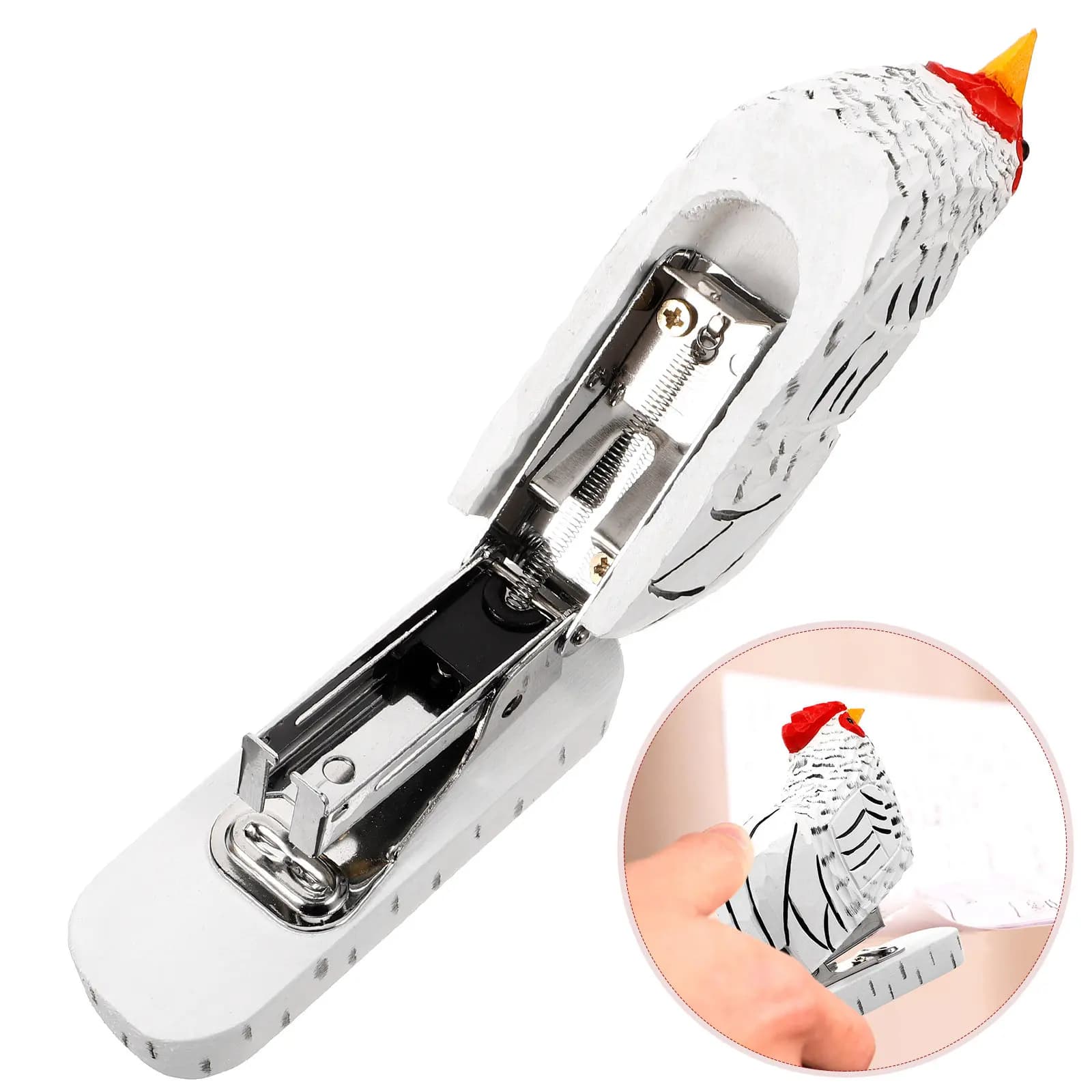 Cucitrice Artigianale in Legno a Forma di Gallo, Piccola Cucitrice a Forma di Animale per Ufficio, Casa, Viaggio, Decorazione Scrivania, Strumento Riutilizzabile per Cucitura Carta, Divertente