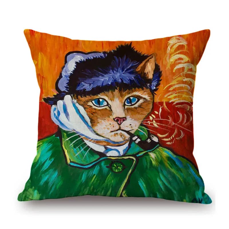 Bellissimo gatto divertente e carino nella famosa pittura a olio Capitano Van Gogh Regina Pirati Federa per cuscino per divano in cotone e lino Gattino