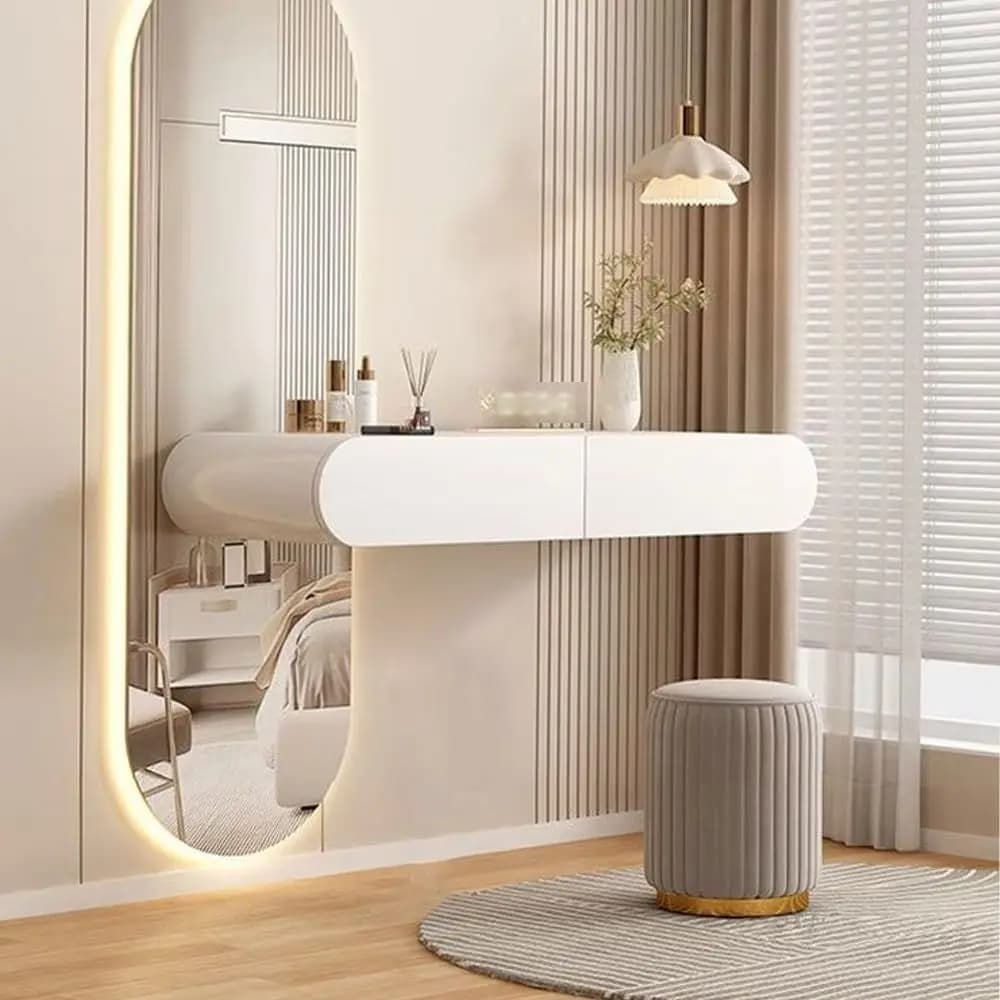 Floating Desk with Drawers, Wall-Mounted Vanity Table, Suitable for Bedroom, Bathroom, Small Hair Dryers