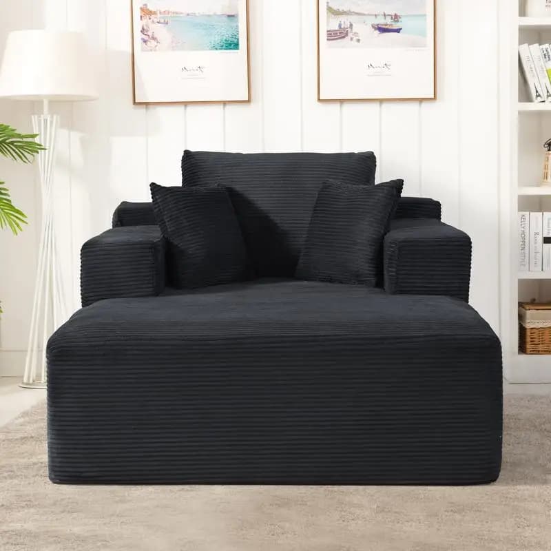 Chaise longue oversize velvet with wide armrests and pillows, comfortable sofa bed boned for living room and