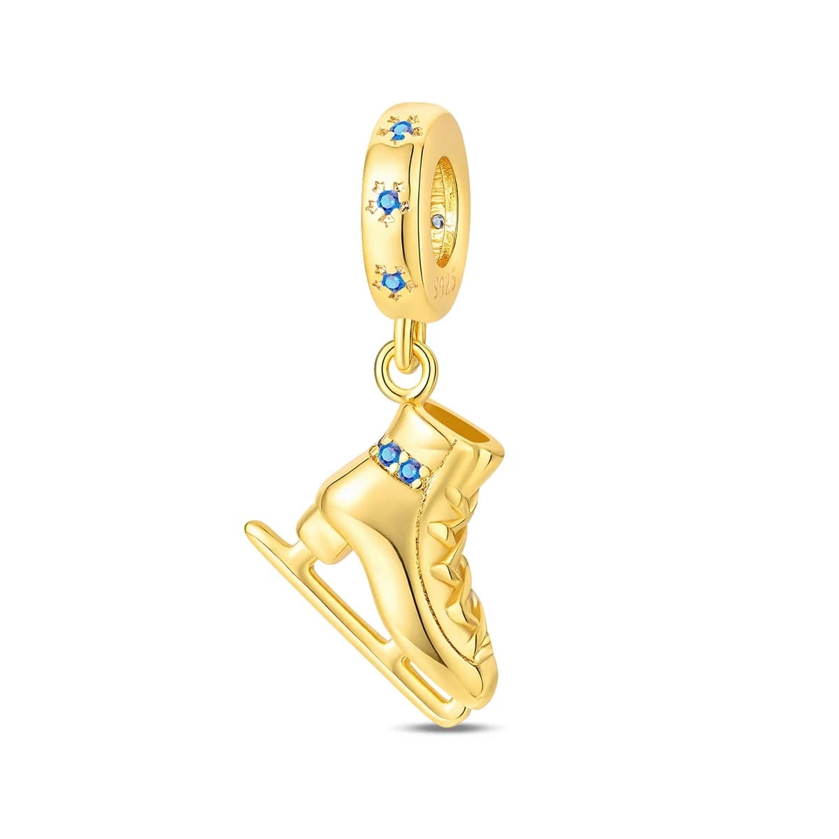 Charm Pendente a Forma di Pattino da Ghiaccio in Argento Sterling 925 Dorato con Pietre CZ Blu e Perla a Fiocco di Neve, Adatto per Bracciali, Regalo di Gioielleria per Donne e Ragazze