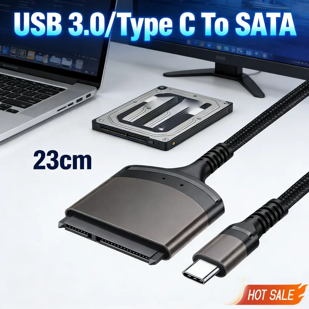 23cm USB 3.0/Type C To SATA Adapter Aluminum Shell External Converter Support Windows/MacOS/Chrome OS/Linux for 2.5 Inch SSD HDD