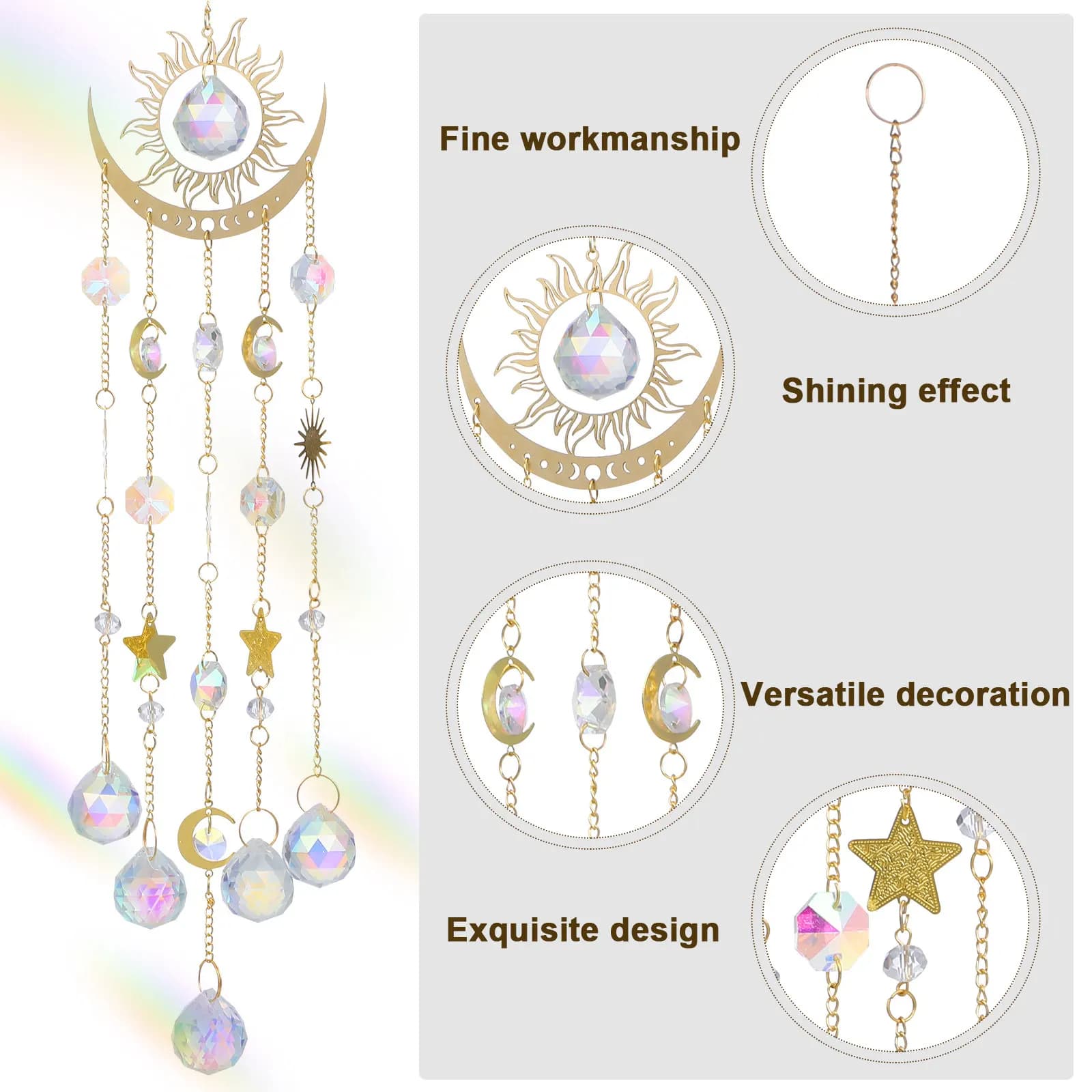 Crystal Hanging Sun Catcher Wind Chimes Garden Window Decor Indoor Outdoor Rainbow Crystal Pendant Fine Workmanship Hanging