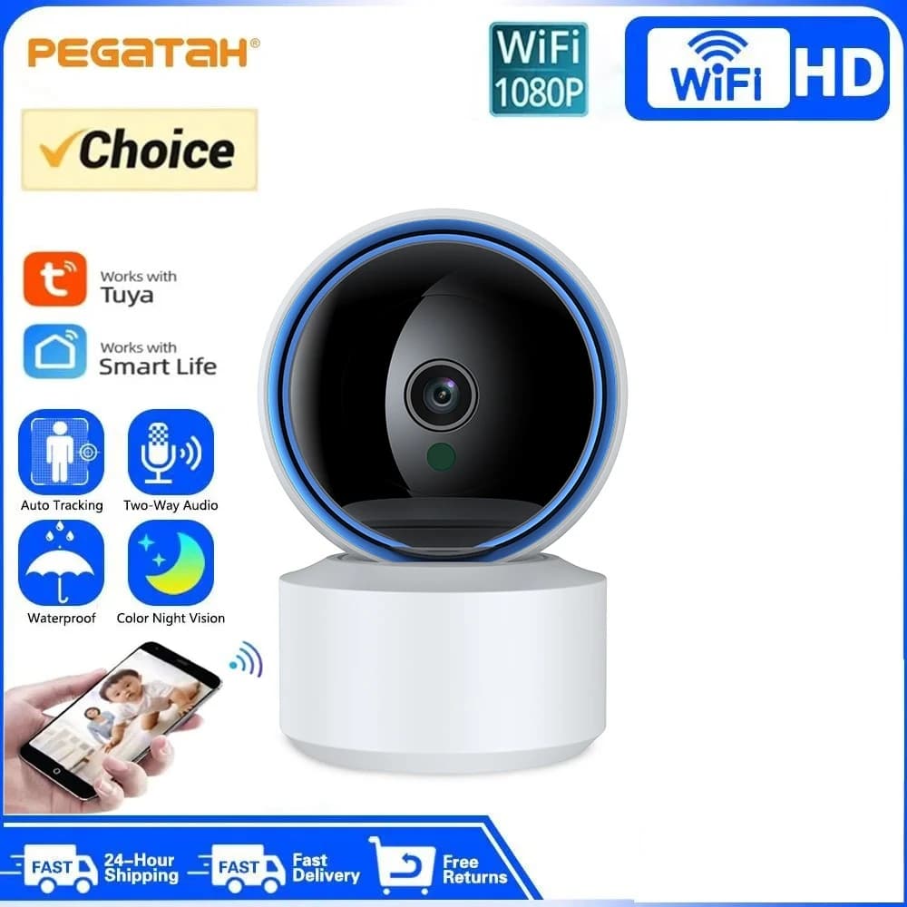 Telecamera IP Tuya 2MP, Videocamera di Sorveglianza WiFi con Audio Bidirezionale, Visione Notturna HD, Tracciamento Automatico, Monitor per Bambini Smart Home con Cloud